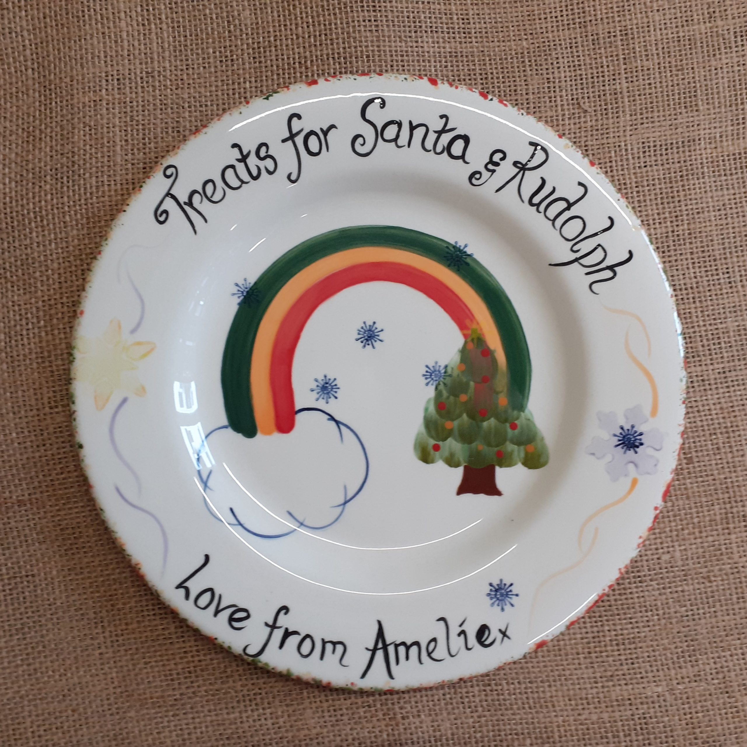 Xmas Eve Present Personalised Hand painted Christmas Plate Santa Treat Plate